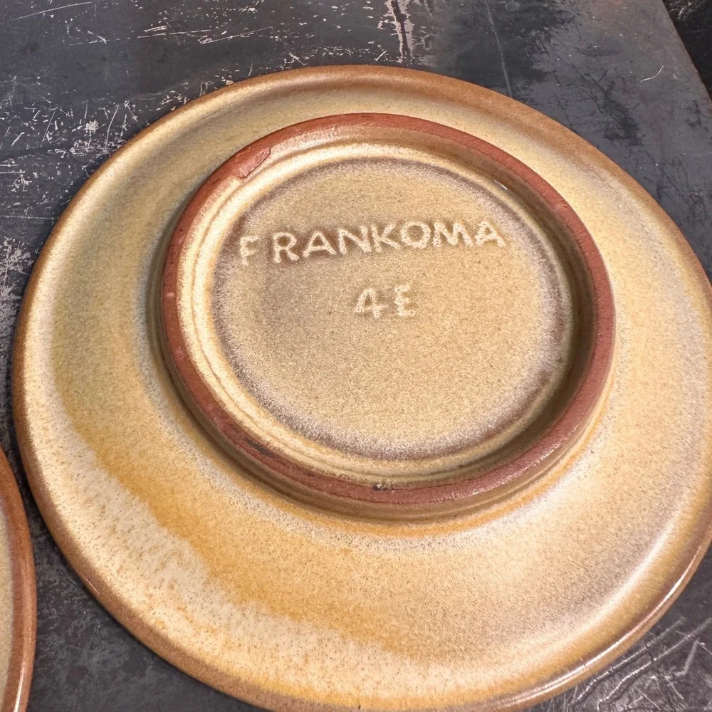 Frankoma Desert Gold Saucers Set of 2 Vtg MCM Brown Stoneware Sapulpa 4E 6in